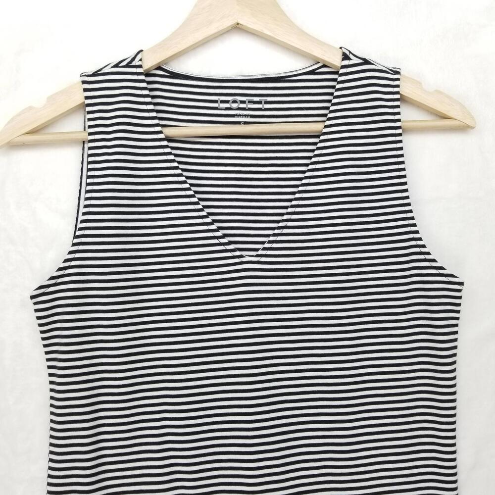 Loft Sleeveless Striped Bodysuit Small Black White Tank Top NWT - Picture 5 of 13